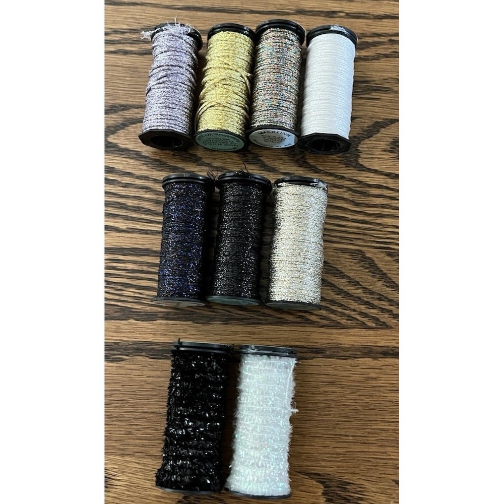Lot 9 Kreinik Metallic Threads Braid Ribbon Micro Ice Chenille Mixed Spools VTG